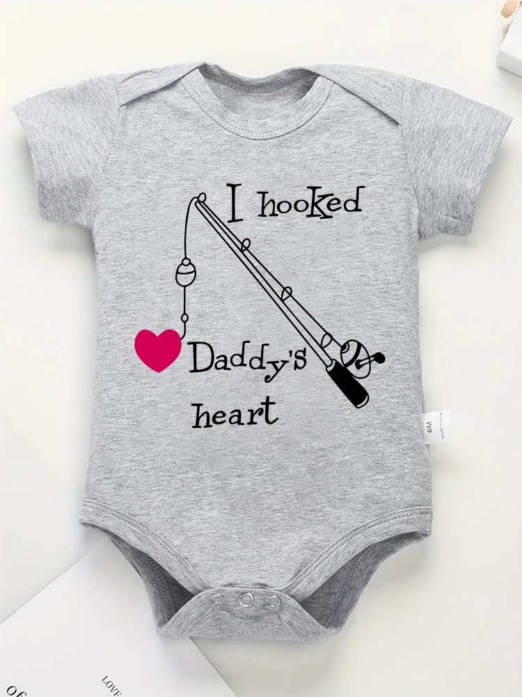 I Hooked Daddy\'s Heart Funny Newborn Clothes Cotton Cute Baby Girl Boy Onesies Fashion Popular Infant Outfits Fast Delivery