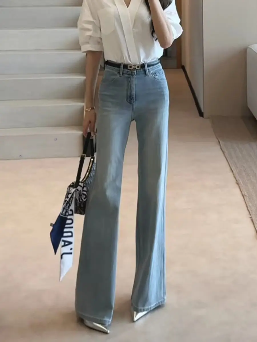 

Light-colored Slightly Pulled Jeans Women's 2026 New High-waisted Loose and Thin Versatile Flared Pants