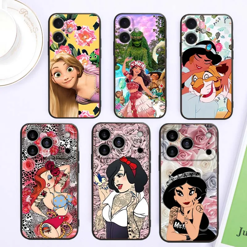 

Disney Princess Cute For Apple iPhone 17 16 16E 15 14 13 12 11 Pro Max Plus Black Soft Silicone Cover