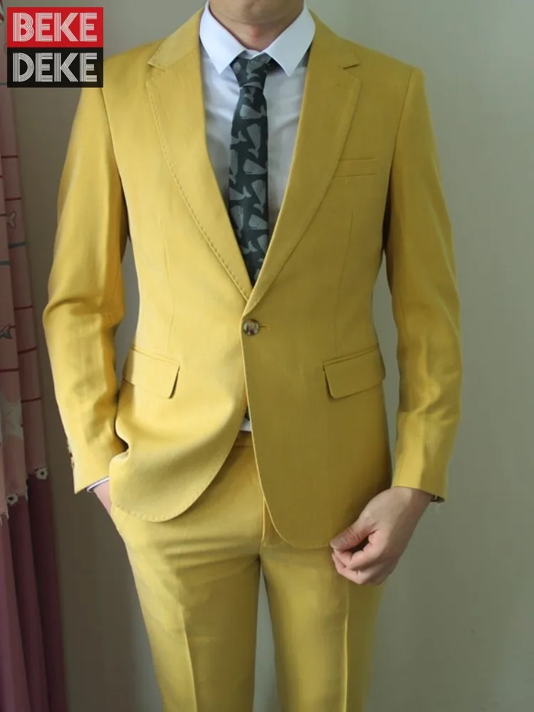 Handsome Mens Host Banquet Wedding Suits Slim Fit Business Work Thin Matching Set Formal Blazers One Button Long Pant Outfits