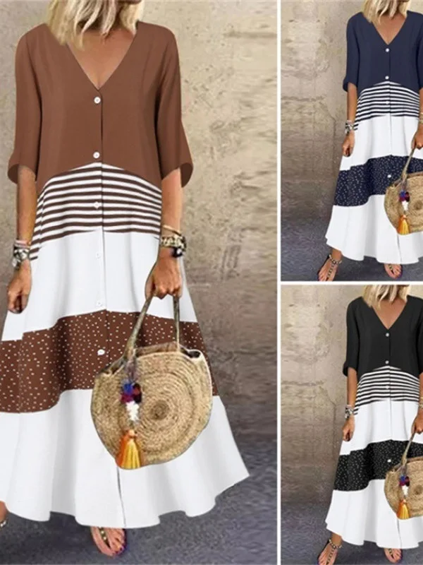 Dames ort Sve V-Ne bedrukte jumpsuit lange rok Dr Street Sle losse taille gebreid polyestervezel zomer Dr