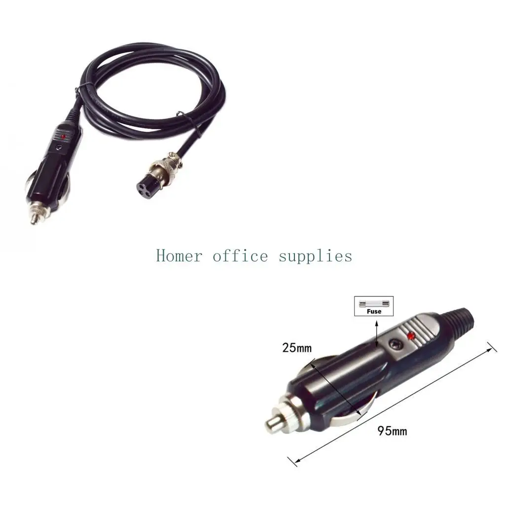 K43B Threaded Locking GX16 3 Pin Female Power Cord with Car Lighter Plug for Auxiliary Vehicle Equipment Tasks