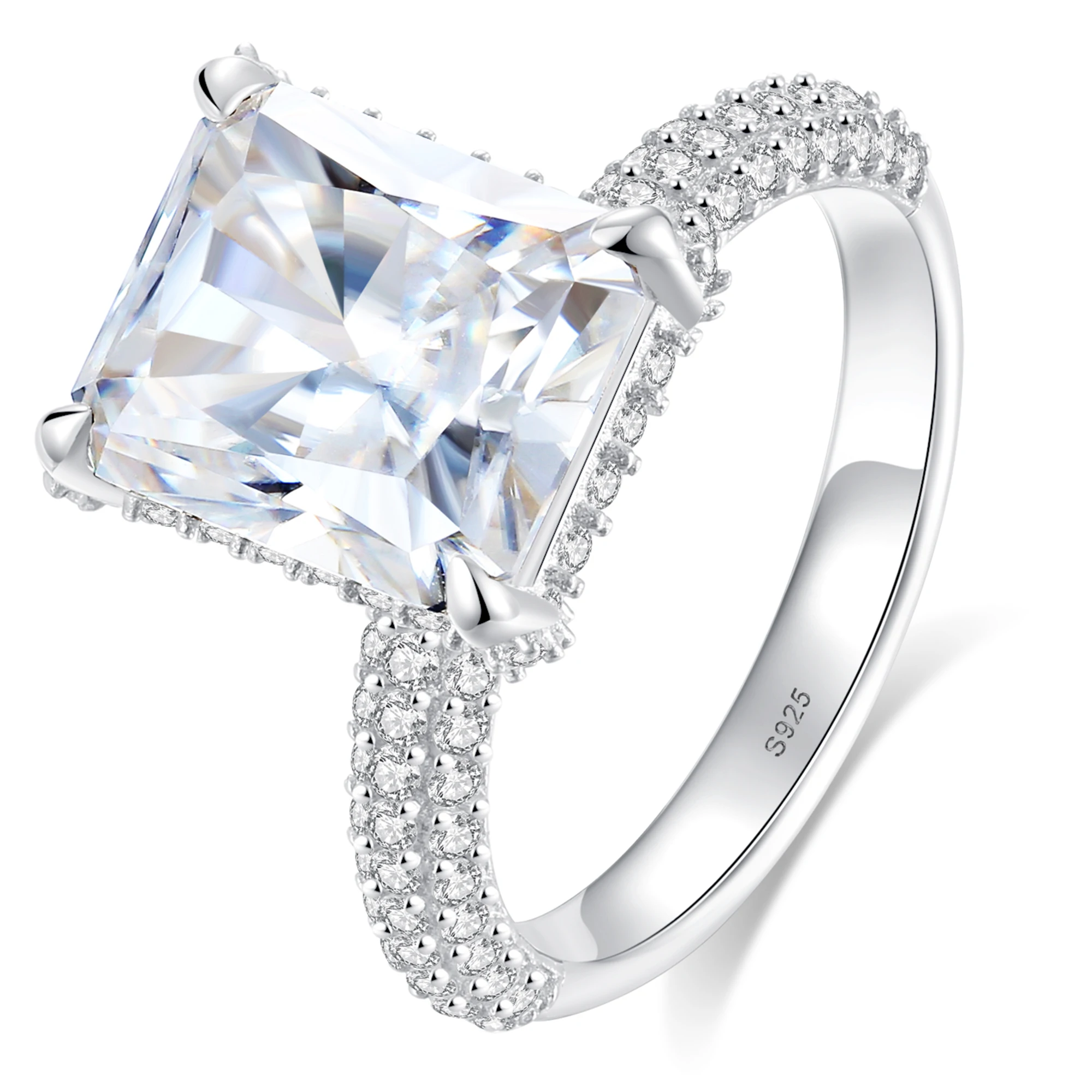 

Обручальное кольцо с муассанитом для женщин VVS1 Clarity Asscher Cut Lab Created Diamond Обручальное кольцо из стерлингового серебра 925 пробы с золотом 9 карат