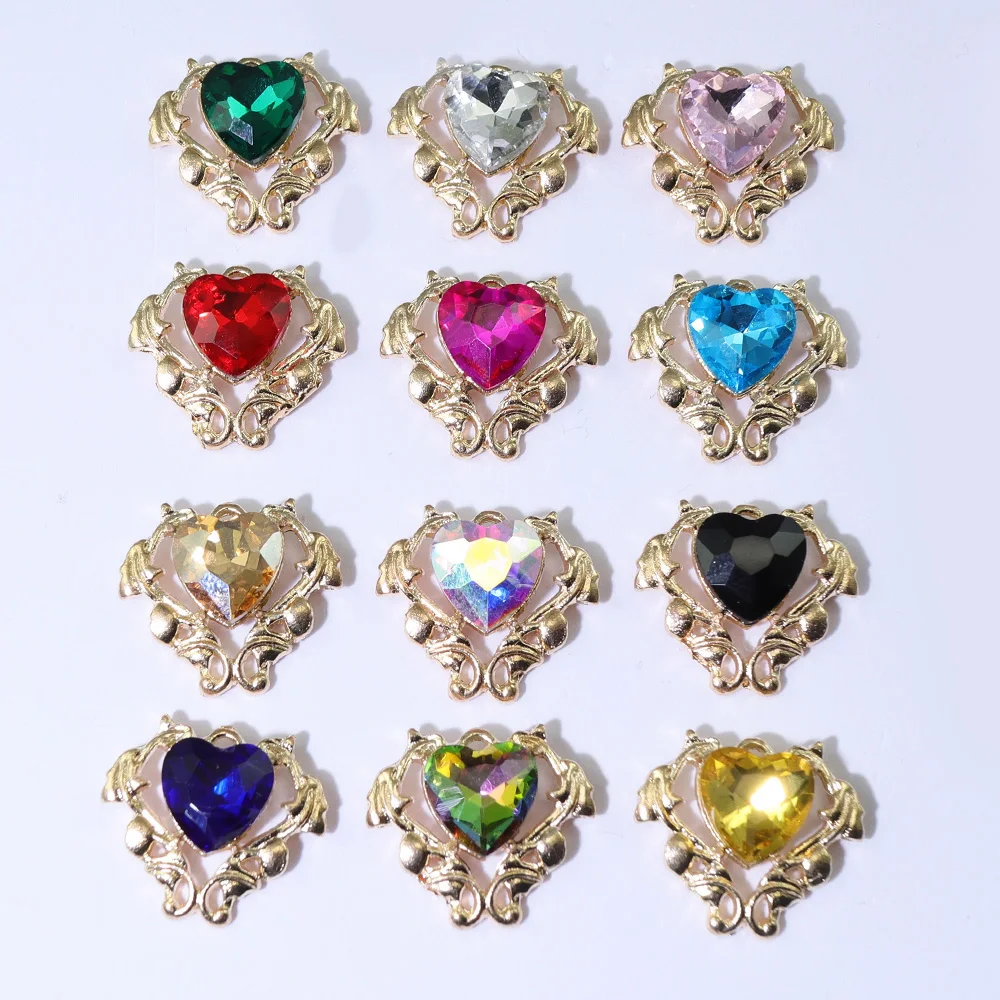 Mini Pendant 10 pcs 18x20mm Heart Crystal Alloy Rhinestone Jewelry accessories for Clothing DIY Romantic Wedding Decoration Craf