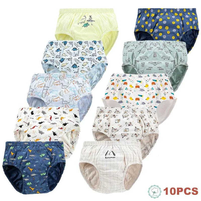 5/10 Pieces Cotton Kids Triangle Underwear Aged 2-13 Boys Briefs Dinosaur Print Cartoon Dog Pattern Soft Toddler Boys Underpants
