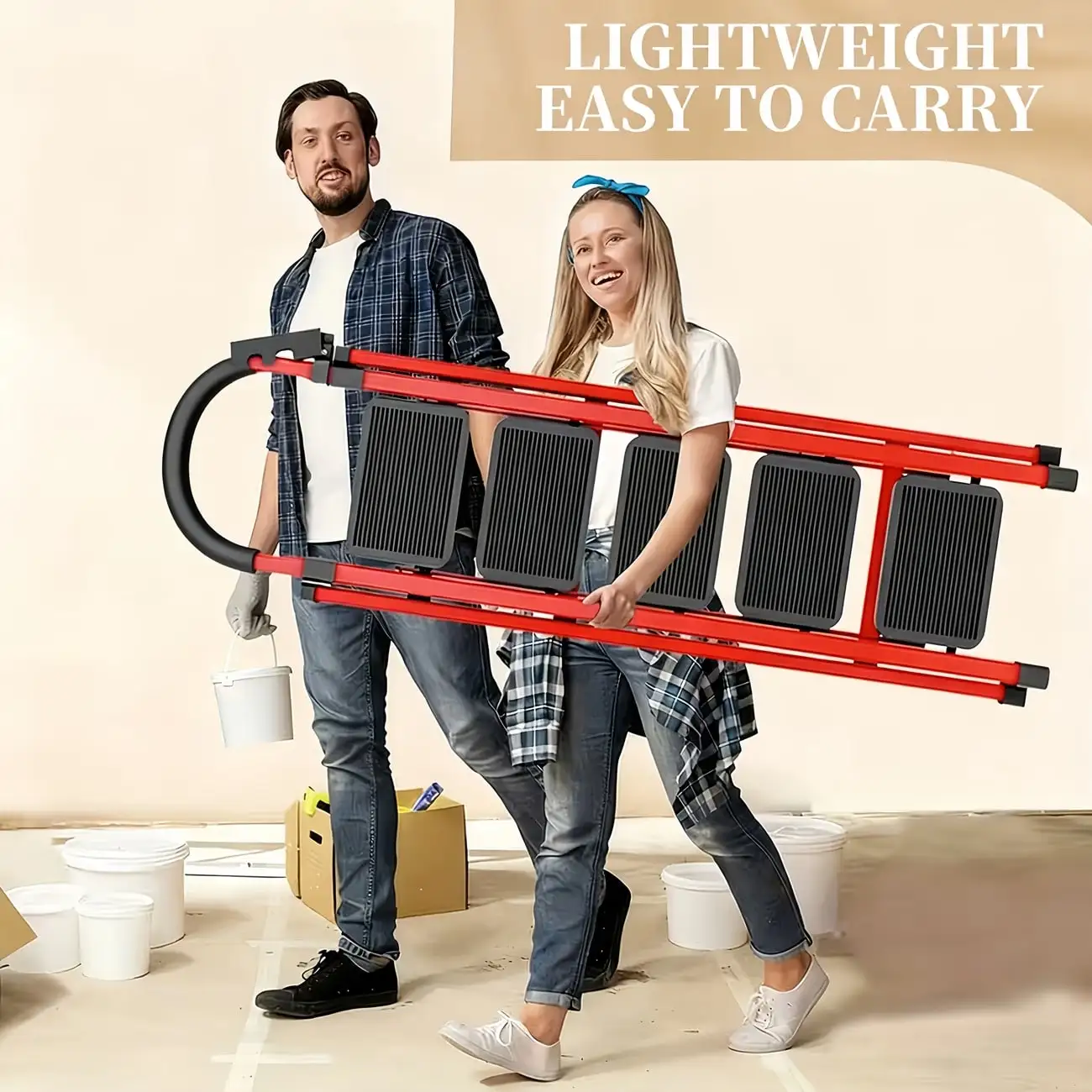 Heavy Duty Folding Step Ladder 500lbs Capacity with Anti Slip Treads and Handrails for Home Garage