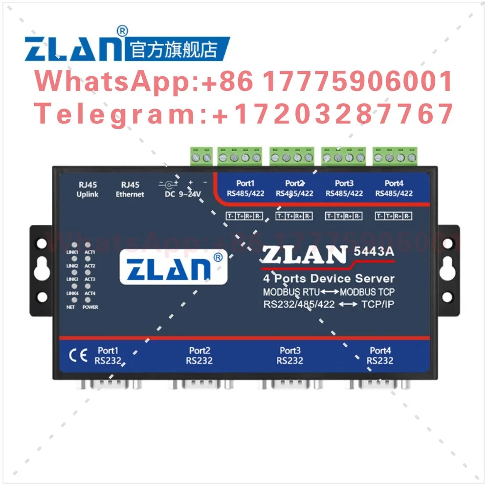 Comm. Svcs. device 4 ports RS232/485/422 to Ethernet port module networking ZLAN ZLAN5443A