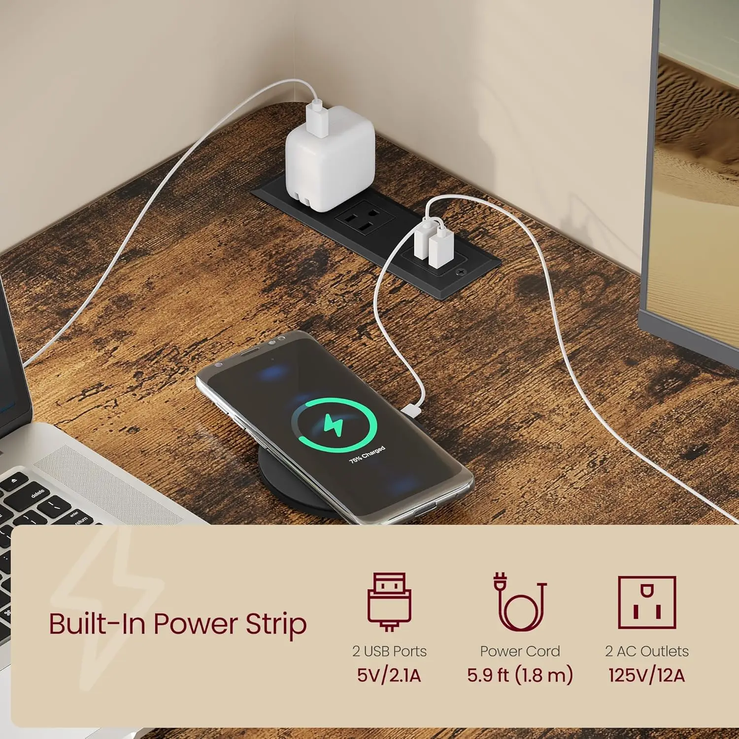 L Shaped Electric Standing Desk, 63x47.2 / 23.6x55.1 Inches, Height Adjustable Corner Desk with Power Outlets, 2 Memory Buttons
