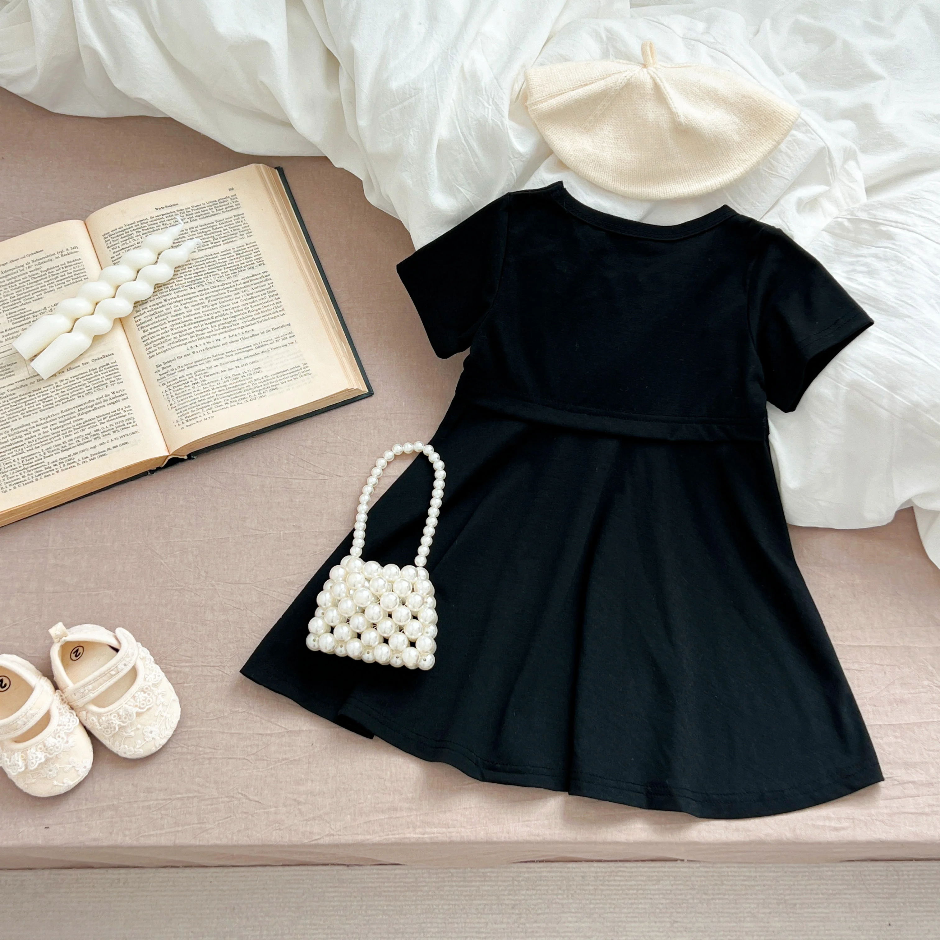 Sommer Kinder Baby Kleid schwarz Baby Mädchen Kleid kurz ärmel ige süße Kleid für Mädchen Kurzarm eine Linie Party Kleid Mädchen Kleidung – Detail 4