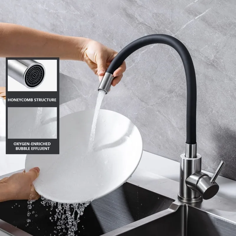 

RMWIN-Universal Rotation Faucet Tap Stainless Steel Kitchen Sink Mixer Tap 304 Dual Mode-Black