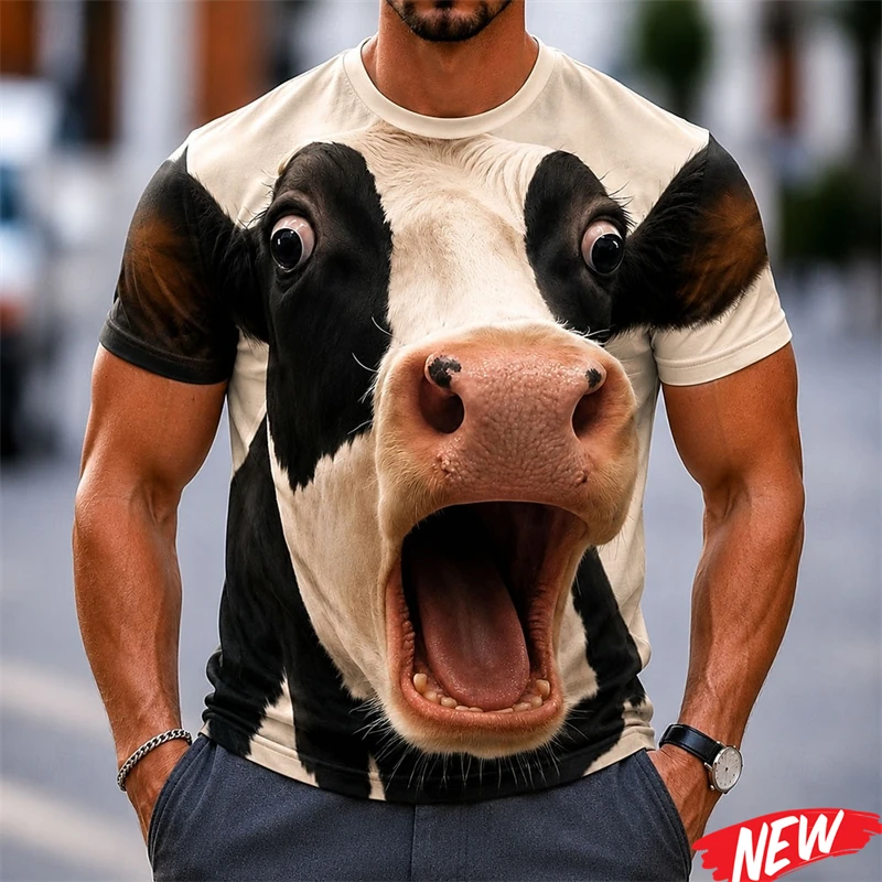 Funny Animal Cow Pattern Men's T Shirt 3D Printed Donkey Crew Neck T Shirt Fashion Casual Daily