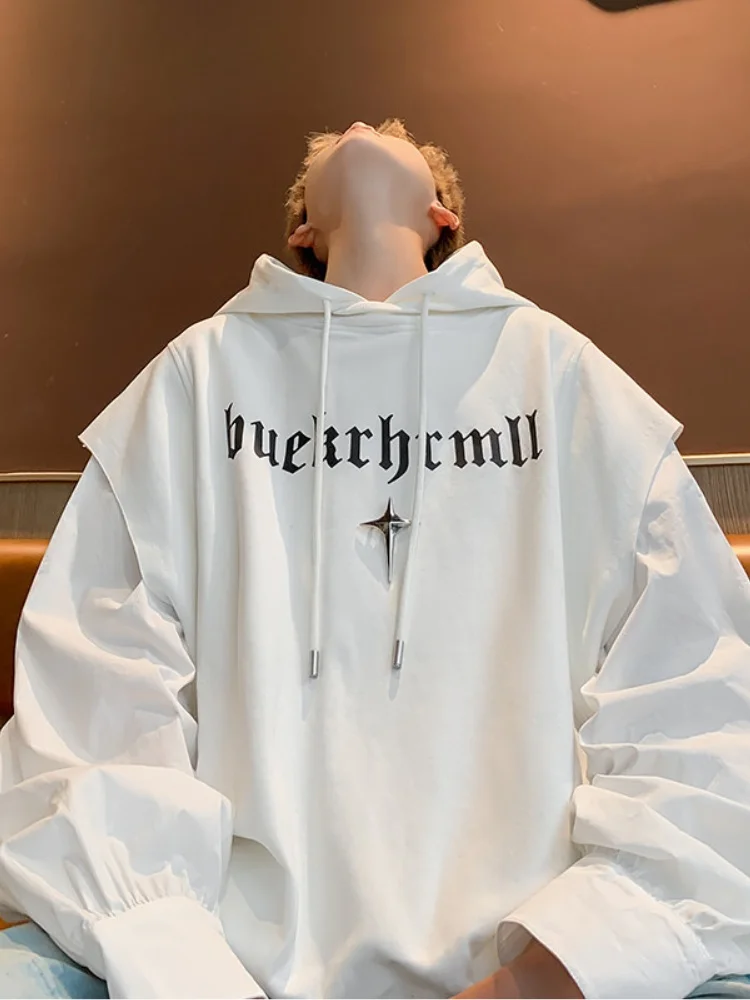 

Мужская толстовка с капюшоном, весенне-осенняя, с заклепками, повседневная, свободного кроя, шикарная, в американском стиле, с длинным рукавом, с принтом