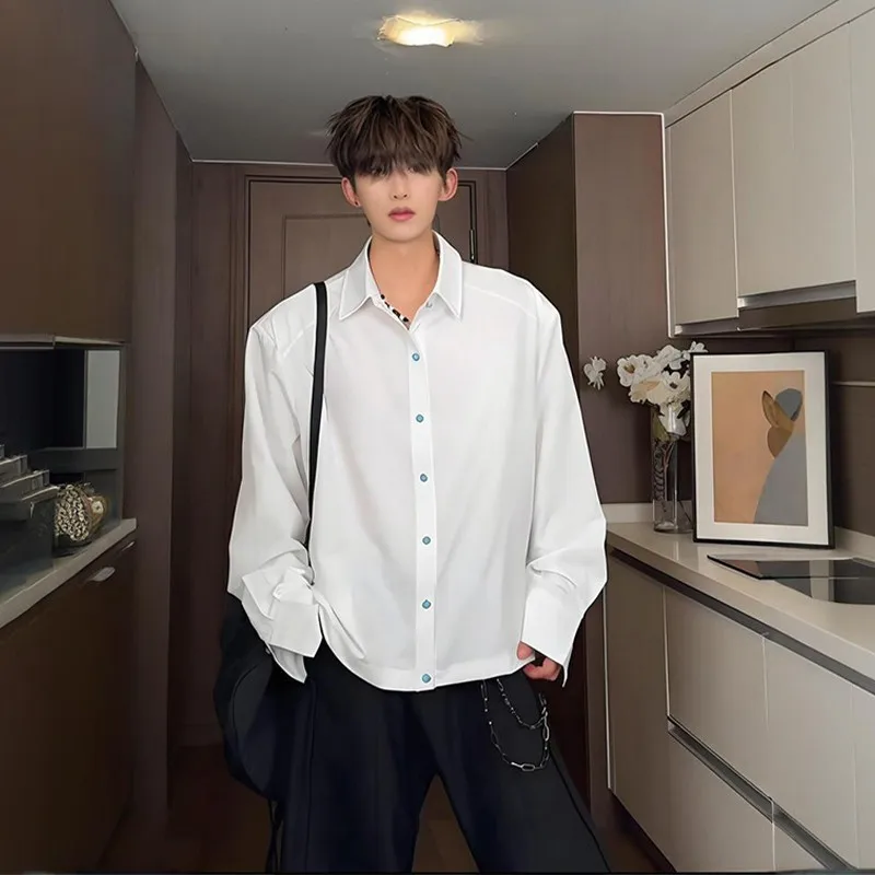 

White Long Sleeve Men's Shirt Slim Fit Couple's Fashionable Lightweight Spring Summer Casual Style Polyester Fiber Youth Popular