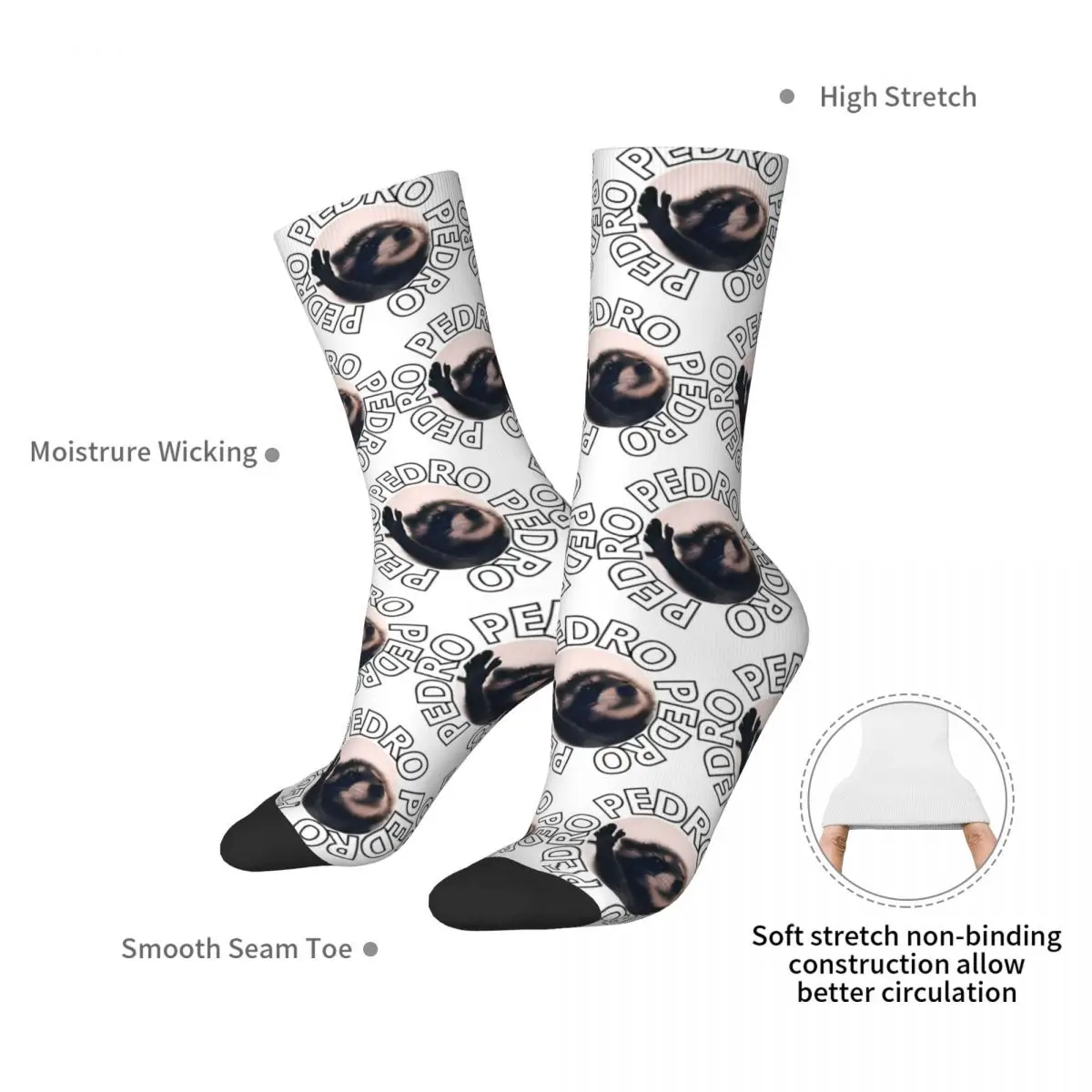 Pedro Raccoon Socks Viral Funny Stockings Autumn Non Slip Men's Socks Comfortable Graphic Outdoor Socks