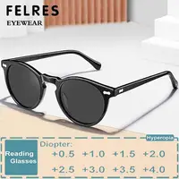 Gafas de sol de lectura negras de diseño redondo Vintage para hombres y mujeres, gafas de sol clásicas teñidas para presbicia, gafas de sol con sombra de aumento + 2,5