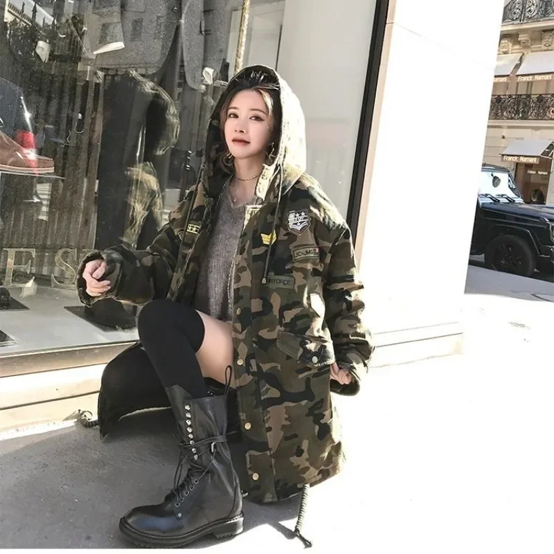 2023 Winter New Camouflage Cotton Parkas for Women Thickened Long Style Fashion Korean Version Cargo Cotton Padded Coat Clothes