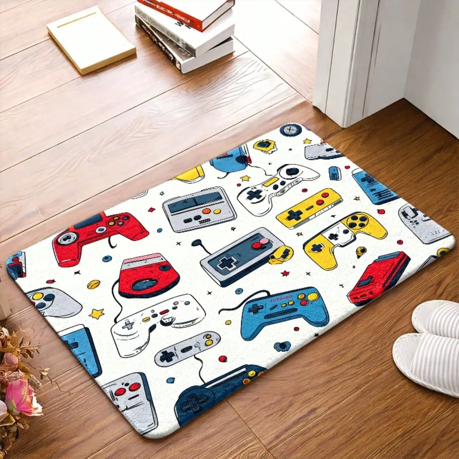 1pc, Vintage Game Console Flannel Floor Mat, Non-Slip Rubber Backing Durable And Washable, Universal Entrance Rug Door Mat, Bedside Rug Kitchen Foot Mat