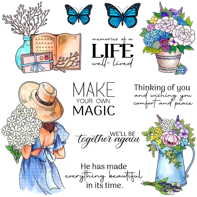

Beautiful Flowers Butterfly Women Cutting Dies Clear Stamp DIY Scrapbooking Metal Dies Silicone Stamp Cards Albums