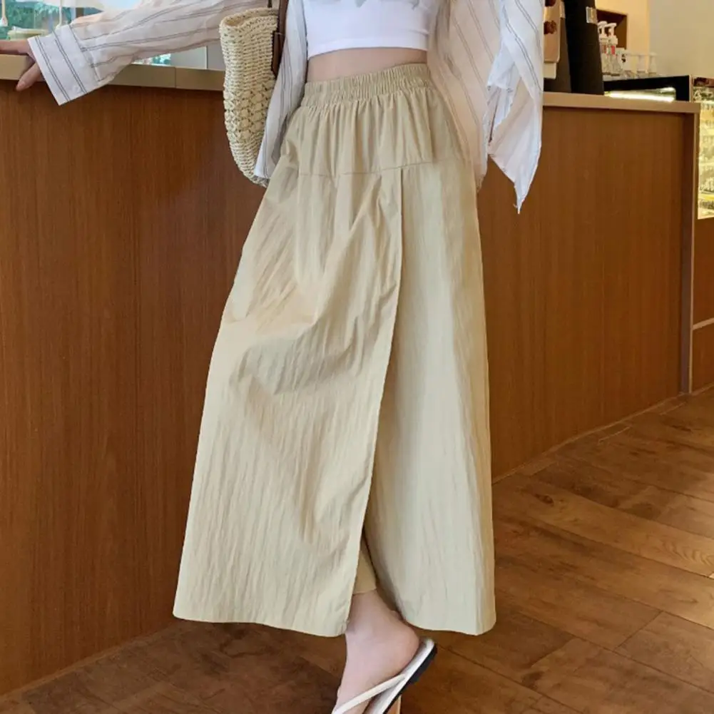 

Comfortable Trousers Women Culottes Elastic High Waist Women's Culottes Summer Streetwear Loose Fit Solid Color Pants Relaxed