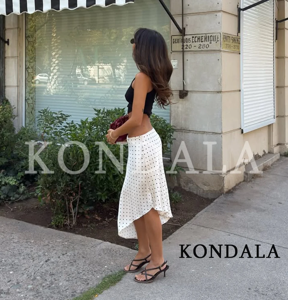 KONDALA Elegant Unique Asymmetrical Hem Skirt Women Summer Trendy Polka Dot Skirts New 2026 Fashion Holiday High Street Skirts