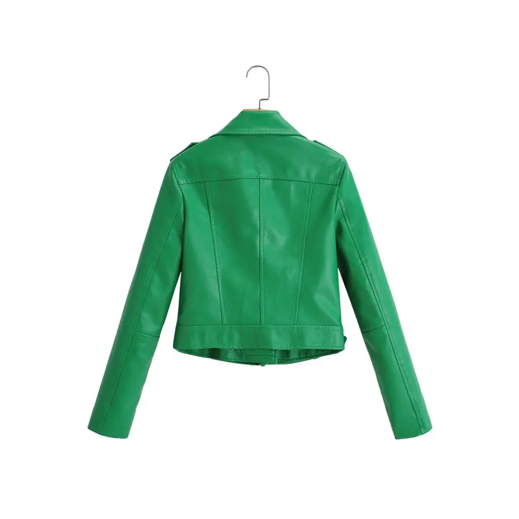 Damska skórzana kurtka, modna odzież wierzchnia, miękka skórzana krótka bluzka do noszenia na co dzień w stylu streetwear.