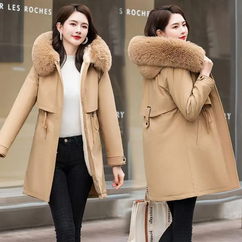 Plus Velvet Padded Cotton-padded Women Long Section 2024 Winter New Fashion Cotton-padded Jacket Coat Foreign Style Jacket Women