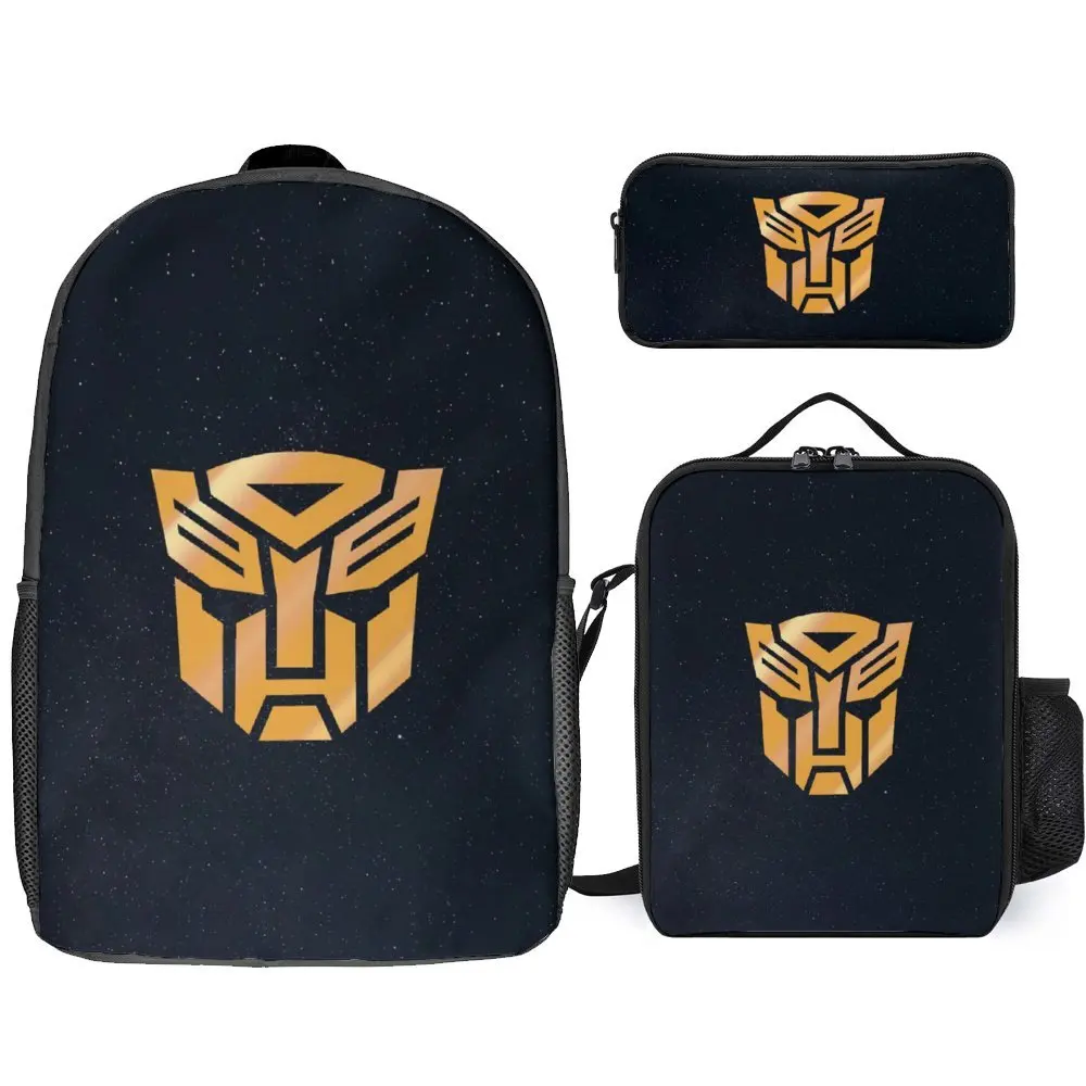 Black Decepticon Soundwave  Wordtee Vintage 28 3 in 1 Set 17 Inch Backpack Lunch Bag Pen Bag Picnics Creative Firm Pencil Case