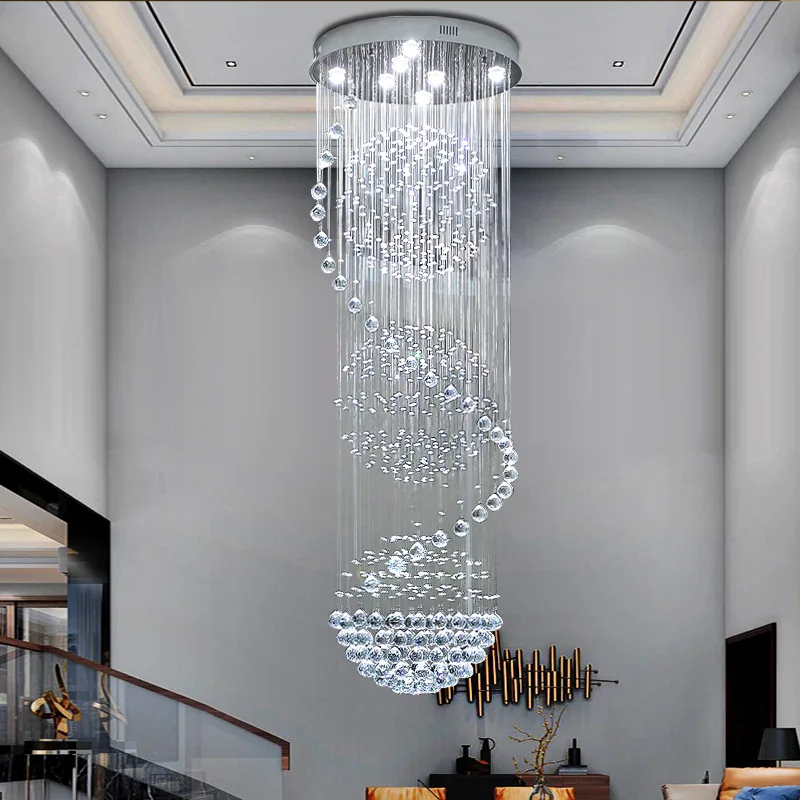 Imagem -02 - Lustre de Cristal Moderno Espetacular Led Espiral Bola Gota Chuva k9 Luminária Teto Sala Estar Corredor do Hotel Foyer