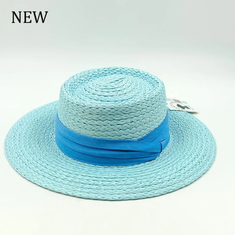 2024 new Style Summer Women\'s Straw Hat Ladies Sun hat Solid Beach hat Bump Top Wide Brim French Panama Raff Caps women