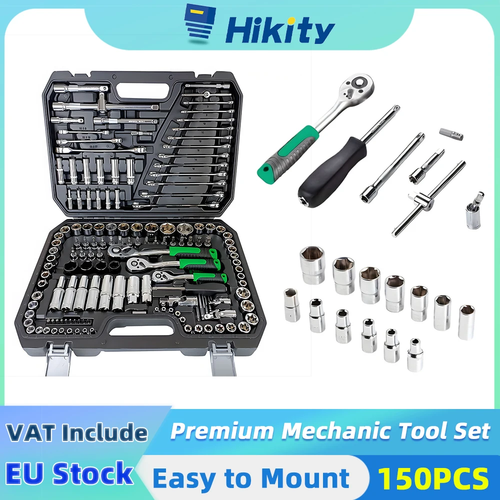 Hikity 150 Piece/Set of Socket Sets Car Repair Tool Kit with 72 Tooth Ratchet Wrenches for Bicycles Automotive Repairs with box