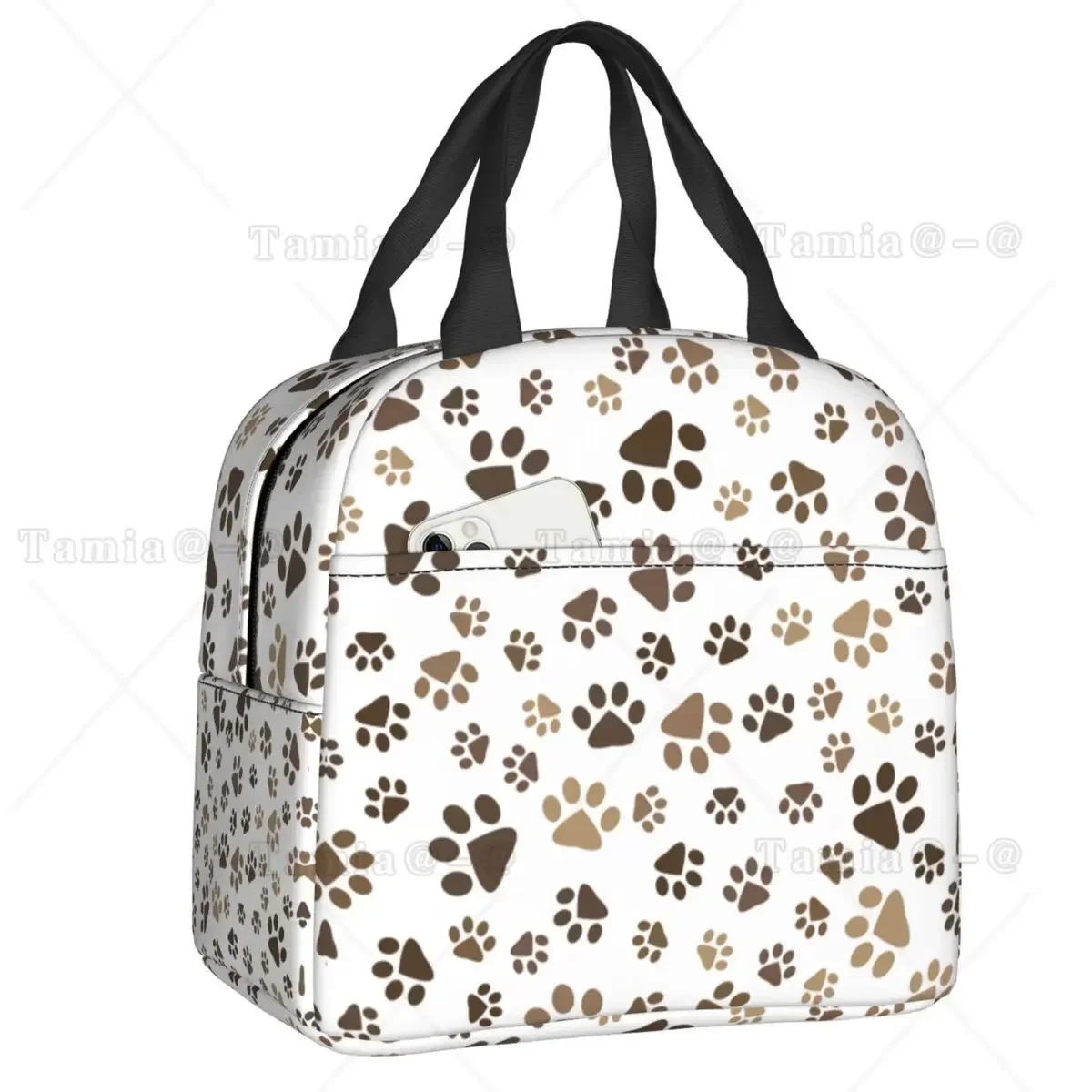 Dog Footprints Insulated Lunch Bag for Women Resuable Cute Puppy Pet Paws Pattern Cooler Thermal Lunch Tote Beach Camping Travel