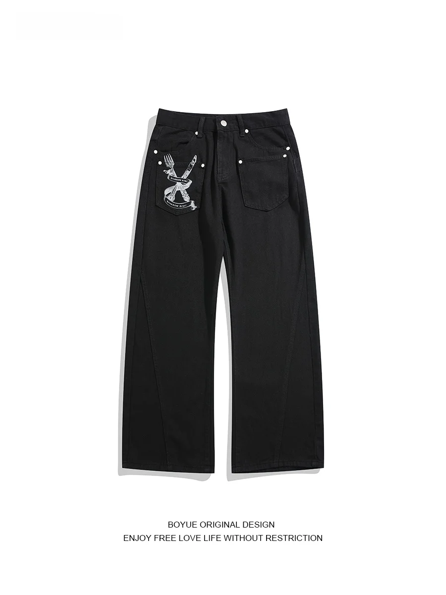 

Мужские джинсы Boyue American Slim Fit: повседневные широкие джинсы-кюлоты с принтом, свободный крой
