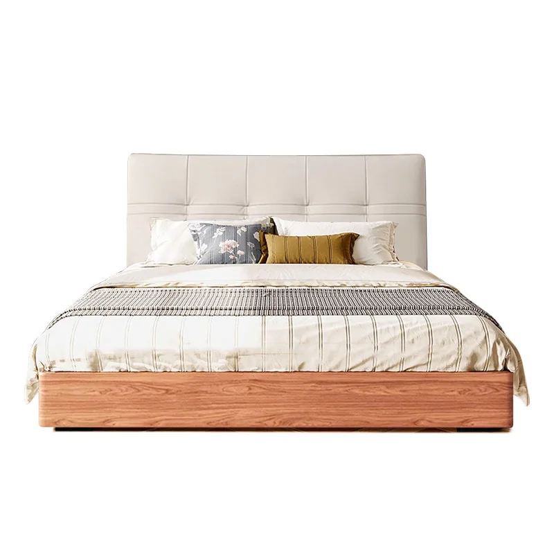 

Solid wood bed, household leather soft bag, flush edge bed, simple and modern