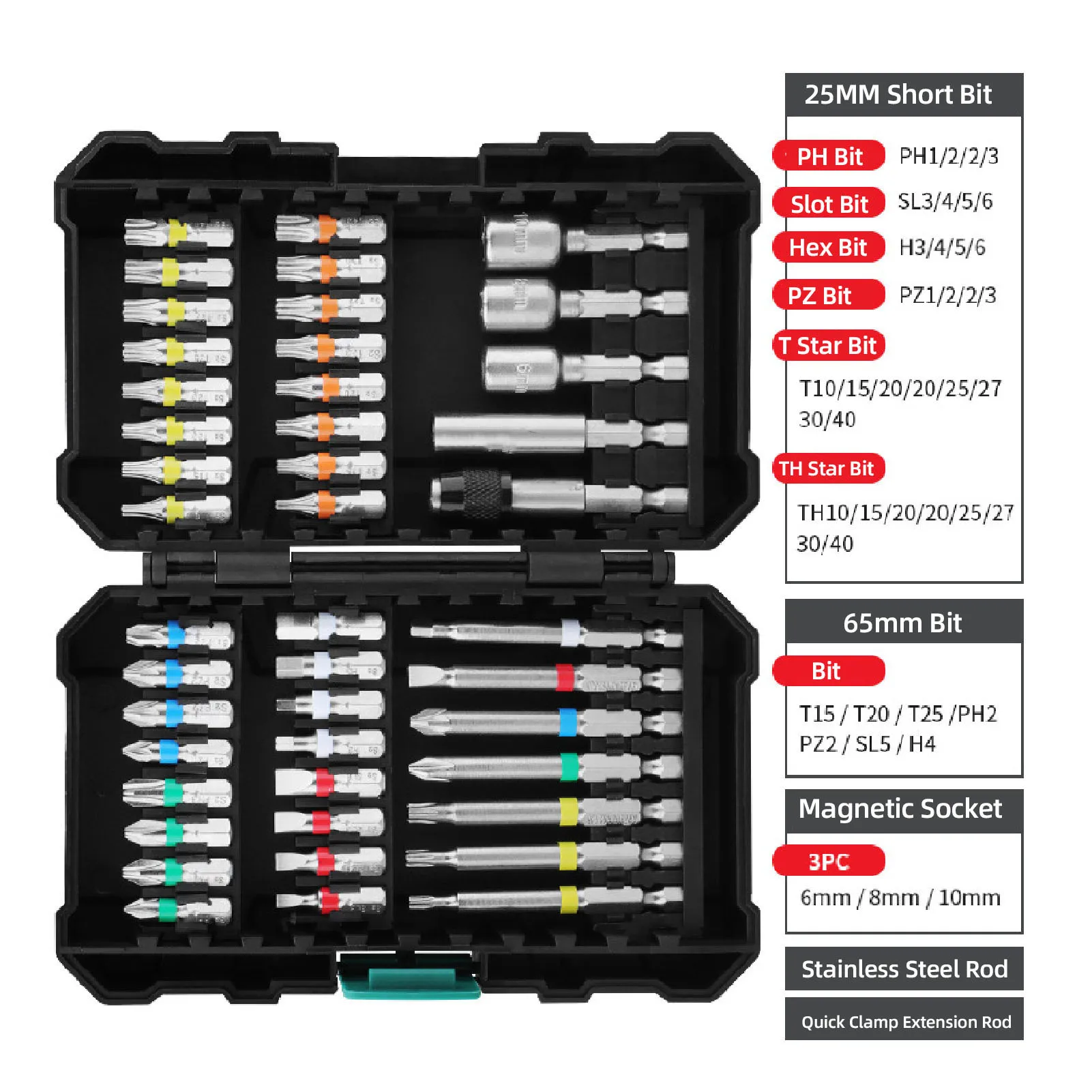 Impact Driver Bit Set Alloy Steel High Torsion Impact Magnetic Screwdriver Bit Set Magnetic Screwdriver Bit Set with Storage Box