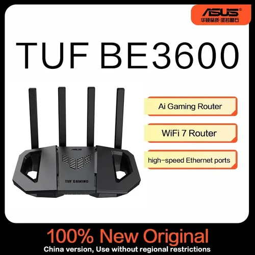 ASUS WiFi 7 TUF Gaming Router BE3600 AiMesh Router extensible, 4K-QAM, MLO, detección AI Puerto 2.5G