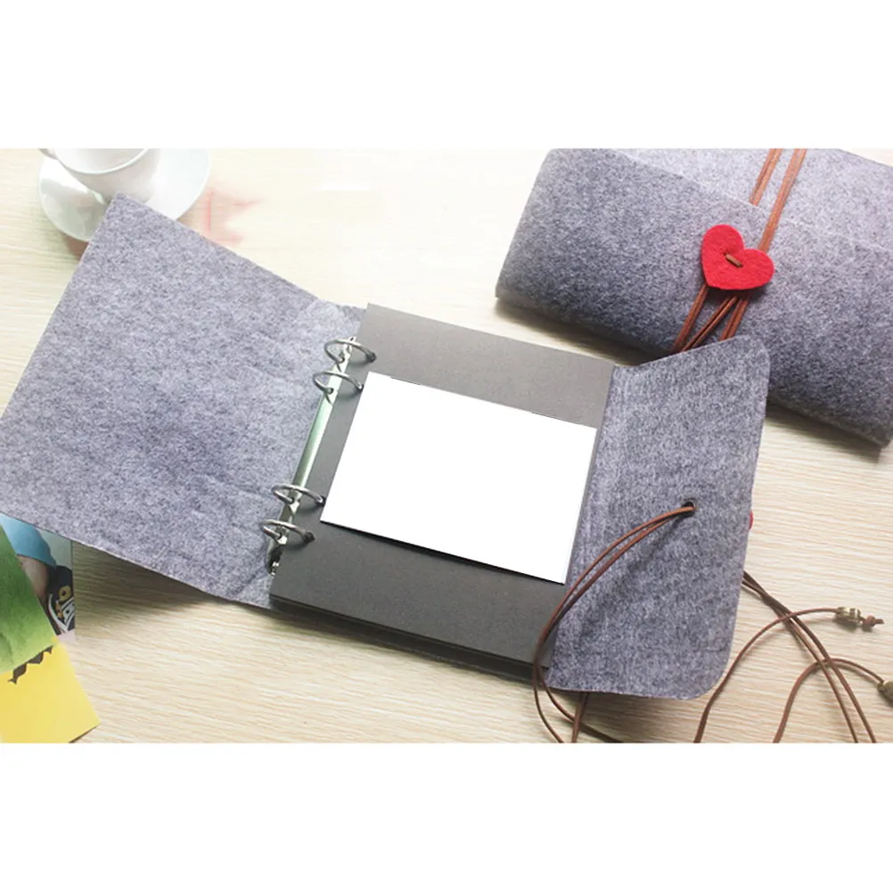 Felt Handmade Scrapbook Album 30 Sheets 60 Pages Black Photocard Vintage Design Flexible Ring Binder for Wedding Travel Family