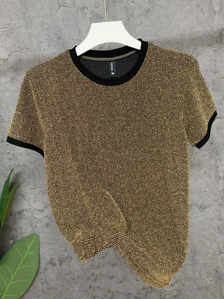 Mens Summer New Fashion Golden Silver Casual T-Shirt Breathable Short Sleeve O Neck Pullover Tees Tops Streetwear Male T-Shirts