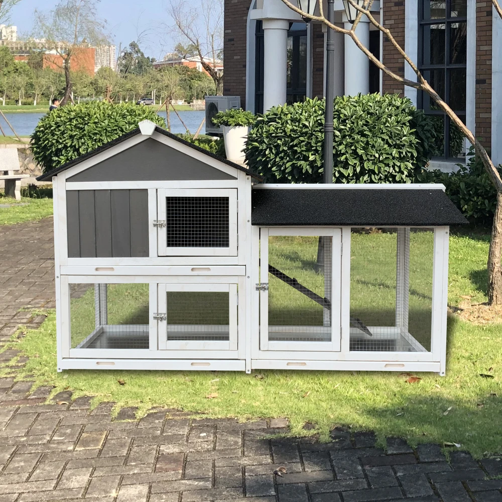 

Removable Tray Ramp wooden outdoor rabbit hutch with running cage