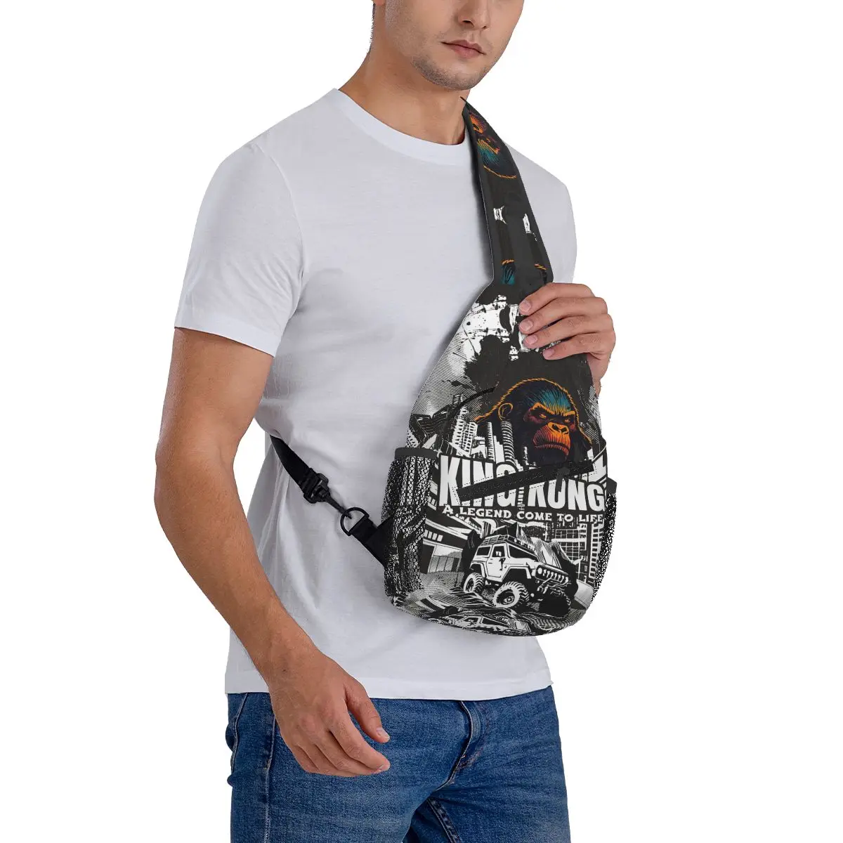 King Kong - Uma lenda bolsa de peito masculina estilingue mochila crossbody bolsa de peito viajando caminhadas mochila bolsa de ombro