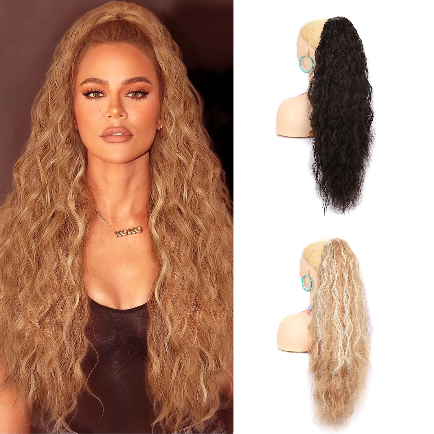Zolin Drawstring Ponytails Hair 30Inch Long Curly Fluffy Ponytail Synthetic Hairpiece for Daily Style Natural Looking