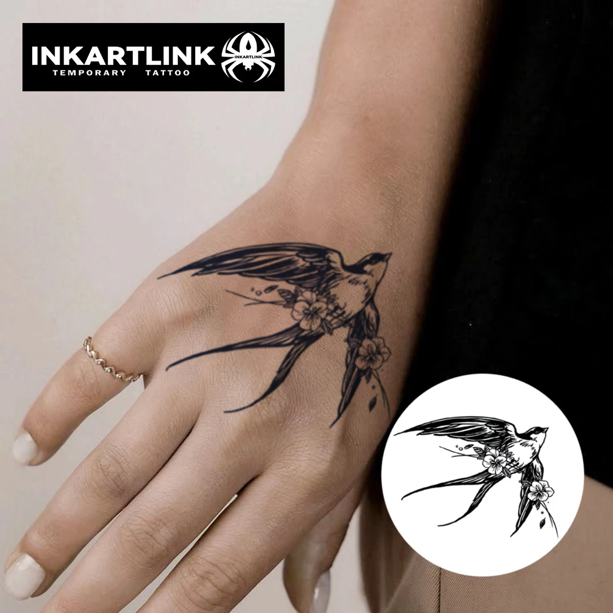 Swallow temporary tattoo sticker, waterproof magic tattoo, lasts to 15 days fake tattoo, semi permanent tattoo