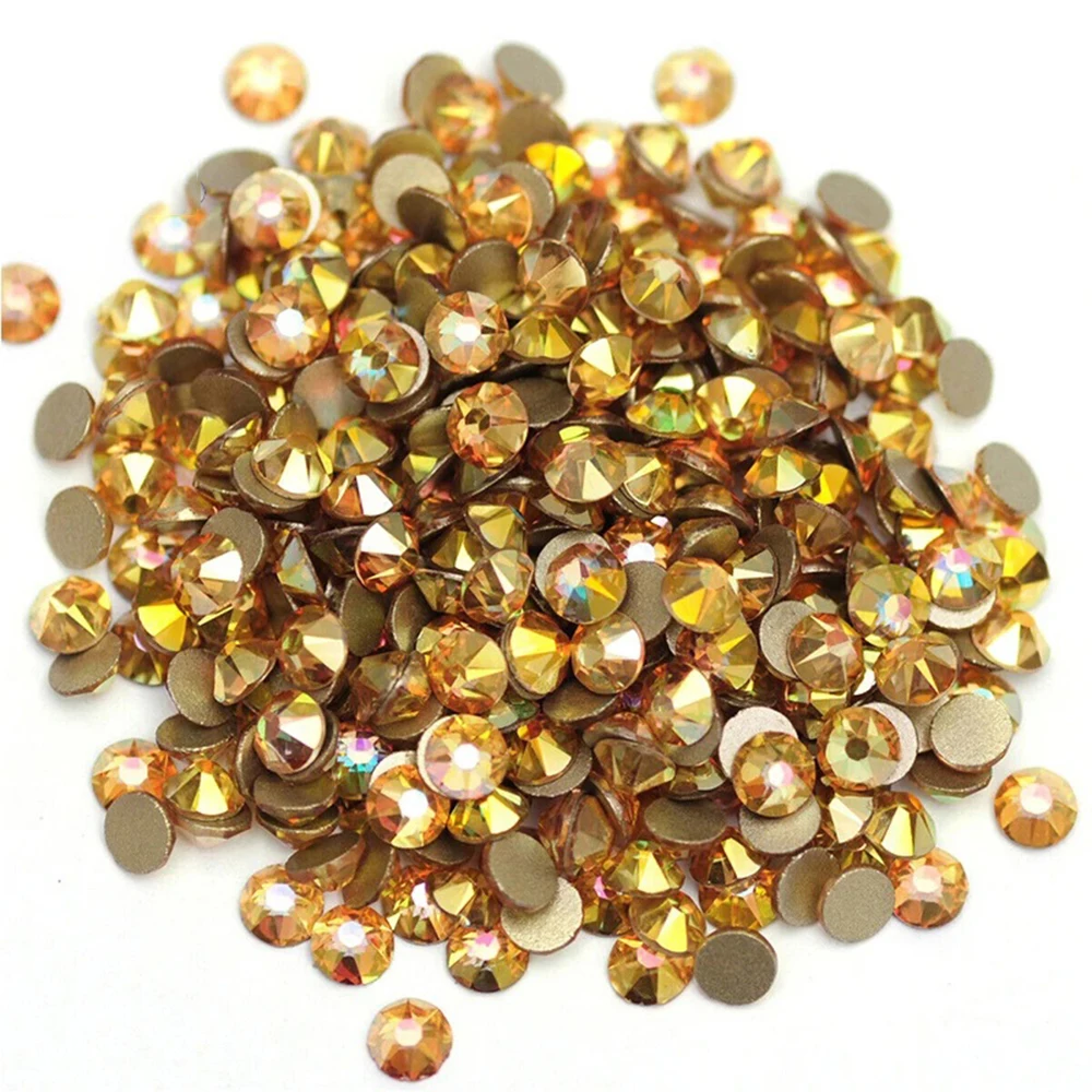 YANRUO 2088NOHF Metallic Sunshine Gold Glass Rhinestones Crystals Diamonds for Needlework Clothes DIY Crafts