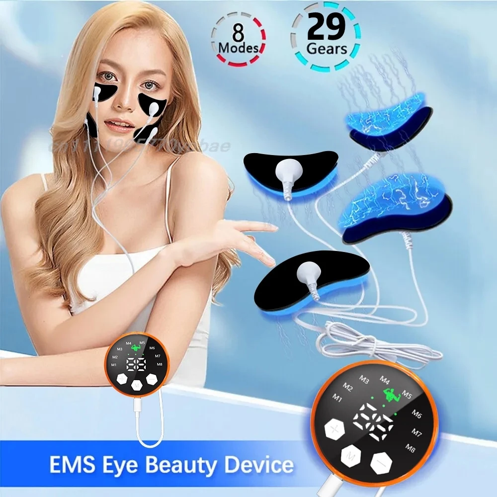 ﻿EMS Facial Massager & Eye Beauty Device - Microcurrent V-Shape Face Lifting and Firming Instrument  Reusable Electrode Pads