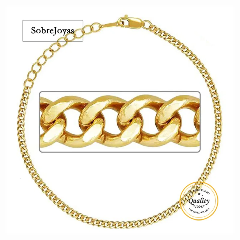 

14K Gold Filled Curb Chain Bracelet 2.3mm Dainty Waterproof Hypoallergenic Jewelry Accessory Bracelet