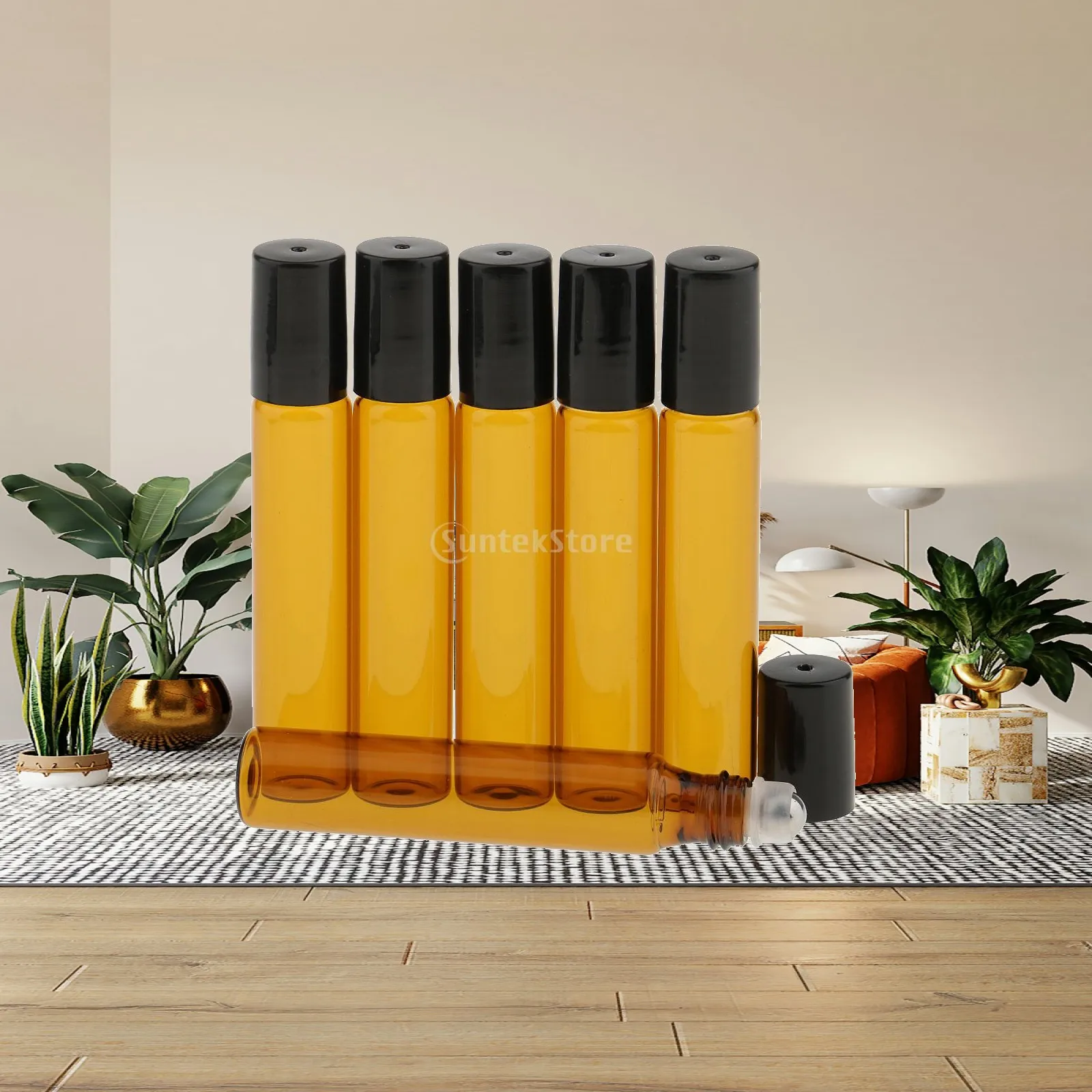 Glass Roll on Bottles 10ml Portable Brown Refillable Vials with Metal Roller for Perfume Oils Skincare on the Go
