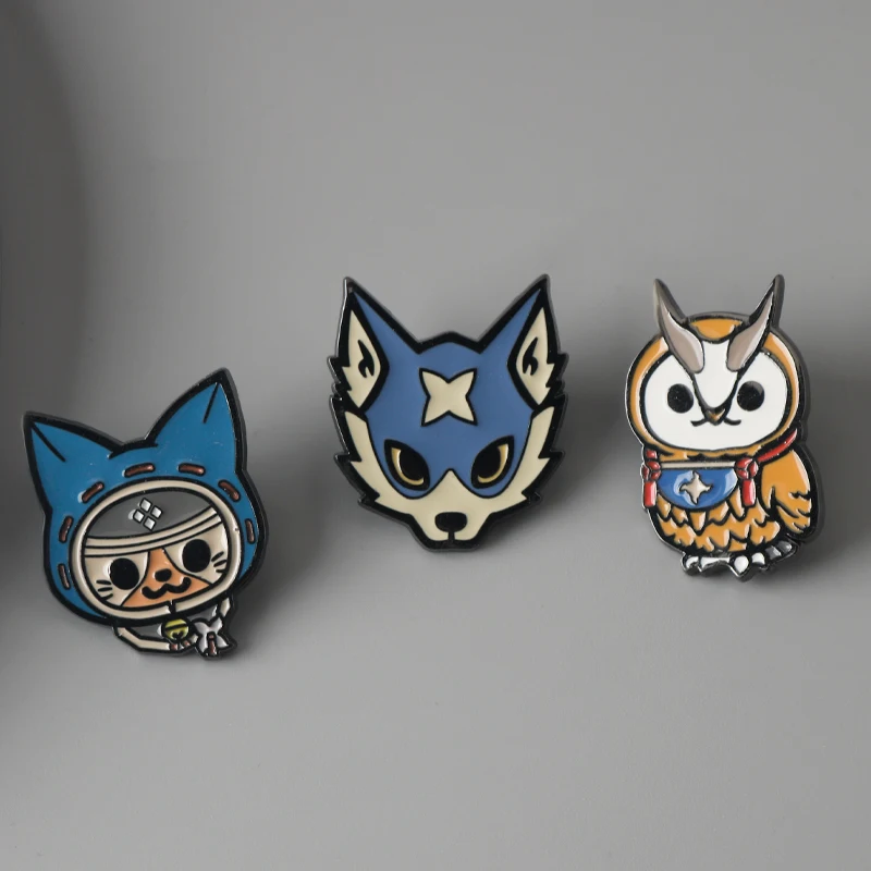 Game Monster Hunter Pins Brooch Anime Cat Wolf And Owl Badge Enamel  Lapel Pin Jewelry Fashion Cosplay Props Gift For Friends