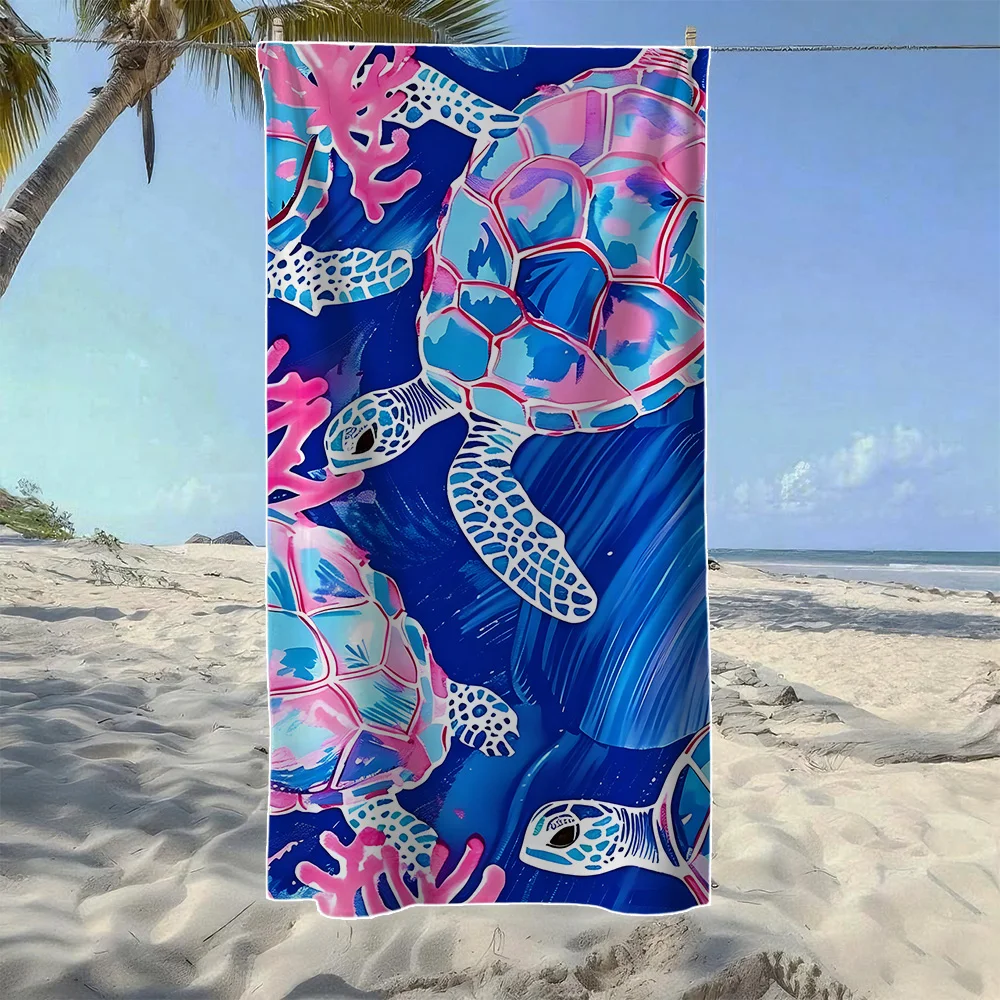Koi Fish & Sea Turtle Marine Beach Towel,Soft Quick-Drying,Perfect For Portable Outdoor Travel,Swimming,Camping And Summer Beach