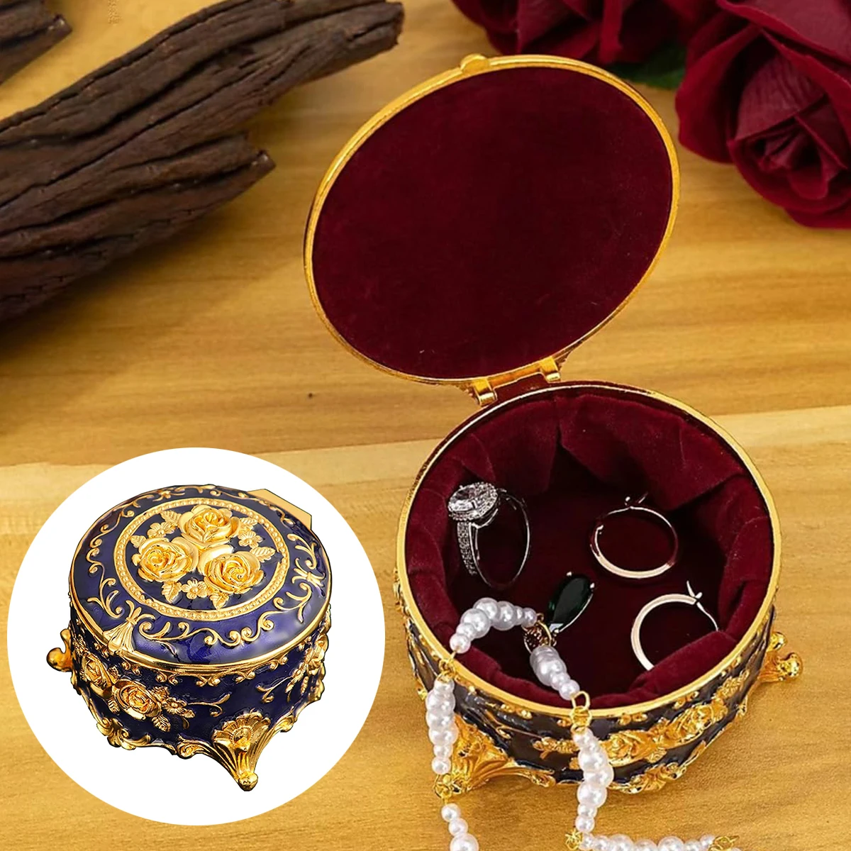 Nordic Exquisite Rose Jewelry Box Retro Home Enamel Color Jewelry Box Creative Desktop Jewelry Storage Box