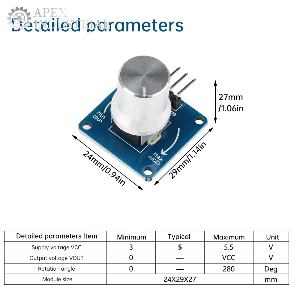 DC 3-5.5V Rotation Angle Sensor Module Knob Switch Adjustable Volume And Light Resistance Potentiometer Switch For Arduino