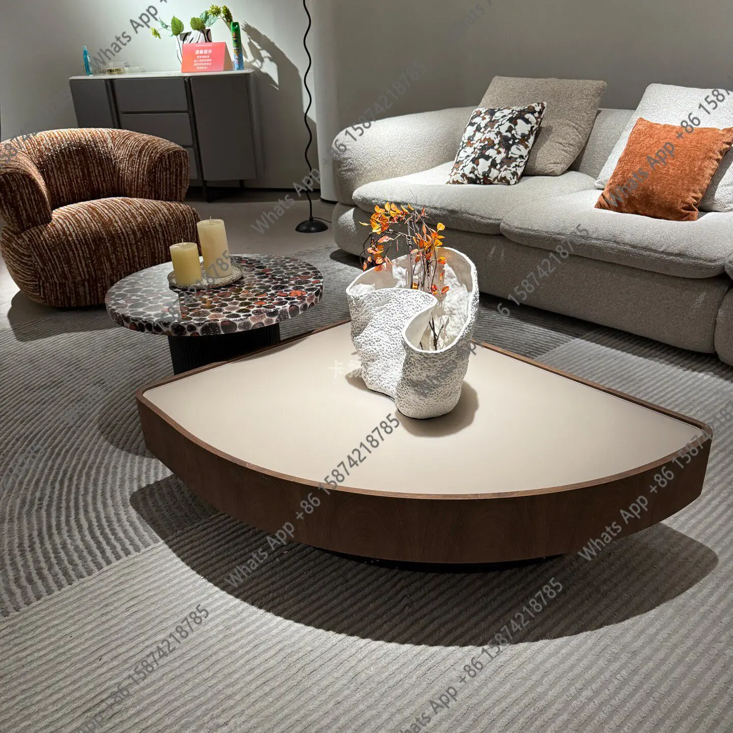 tempered glass frosted coffee table Italian living room triangular fan curved medium and ancient style coffee table combination